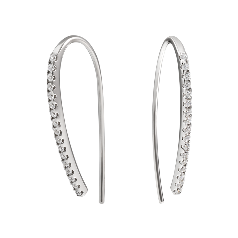 Серьги-протяжки серебряные Травинки с белыми фианитами