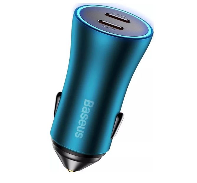 Зарядний пристрій автомобільний BASEUS Golden Contactor Pro Dual Fast Charger Car Charger 2xType-C 40W Blue (CGJP000003)