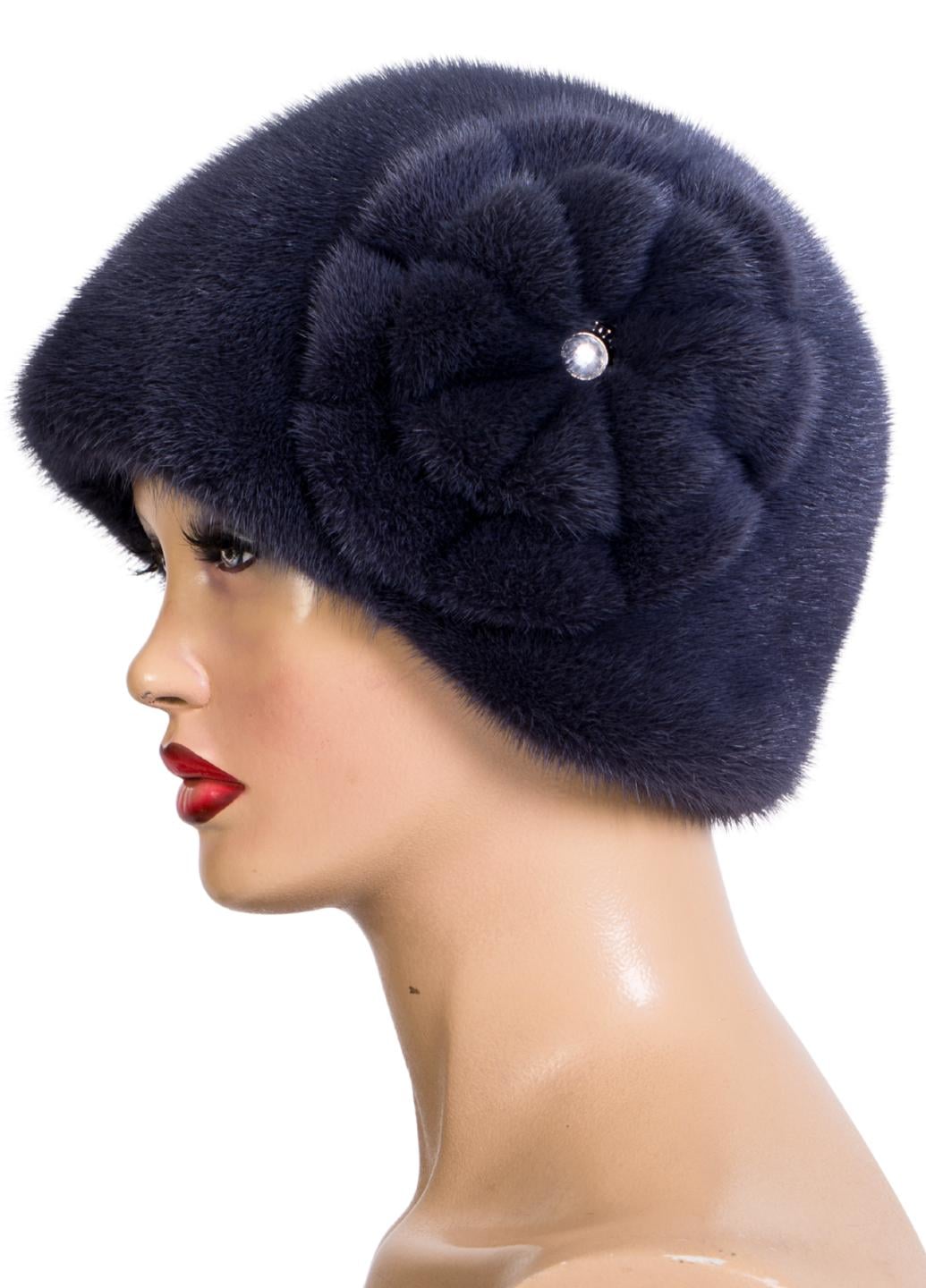 Женская шапка Меховой стиль Шарик из натурального меха норки M-L Синий ирис (045/В)
