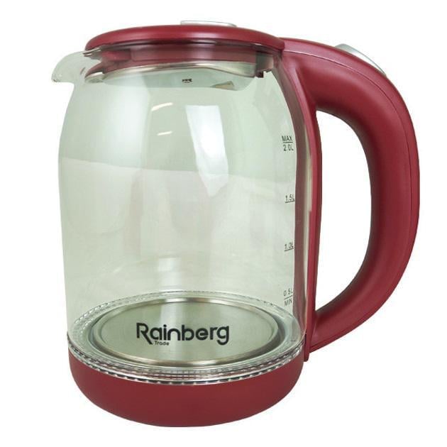 Электрочайник прозрачный Rainberg RB-2218 LED 3200 Вт 2 л Красный (22380384)