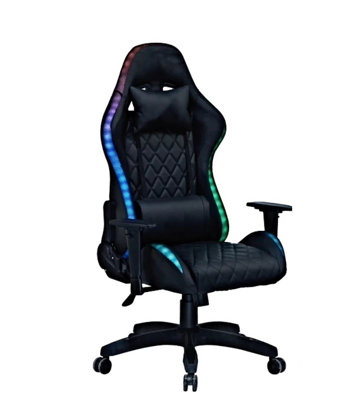Геймерское кресло с RGB-подсветкой 2 эргономичными подушками и регулировкой угла наклона спинки Черный (G400)