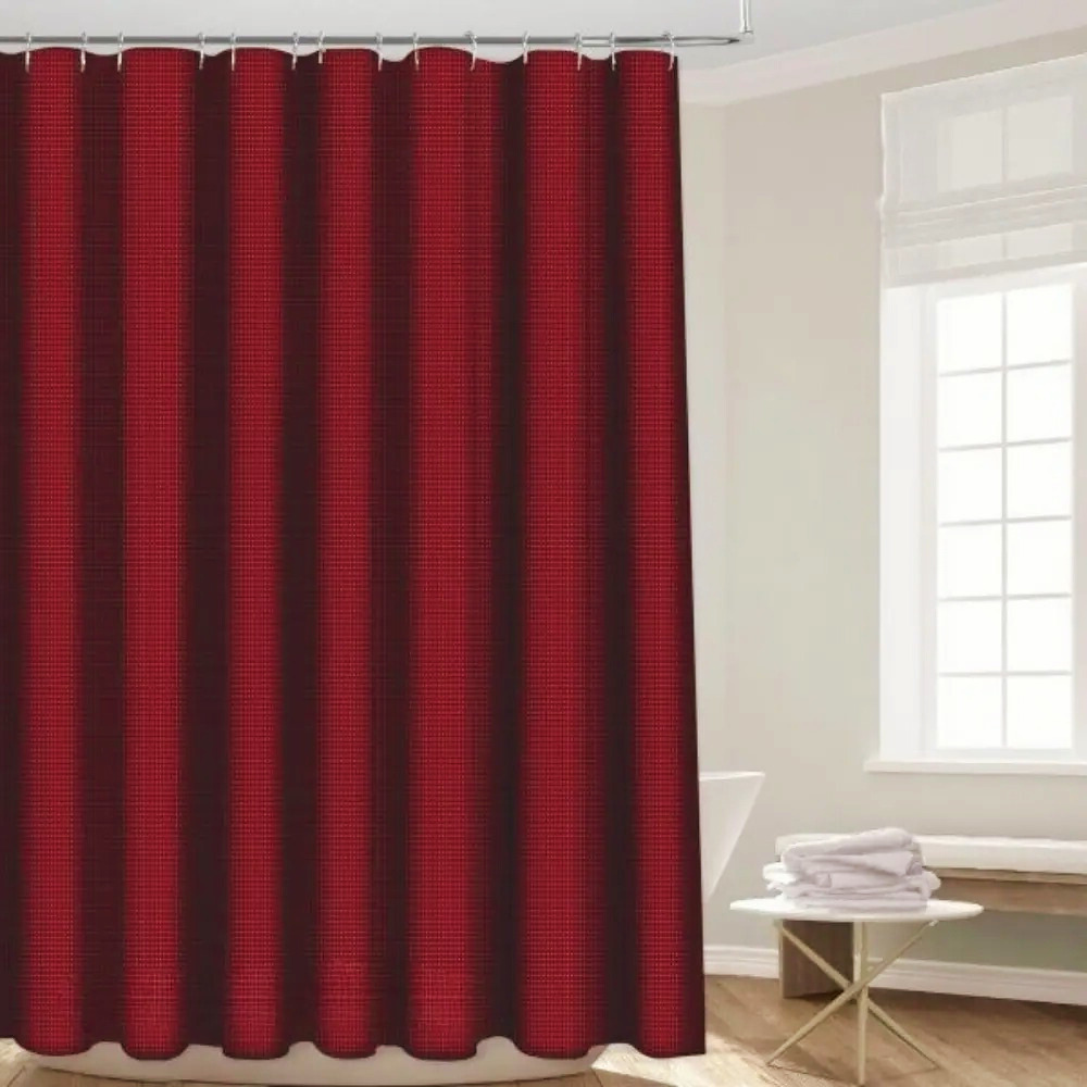 Набор шторка для ванной и двойная душа с подкладкой с крючками узор 178x183 см Бордовый