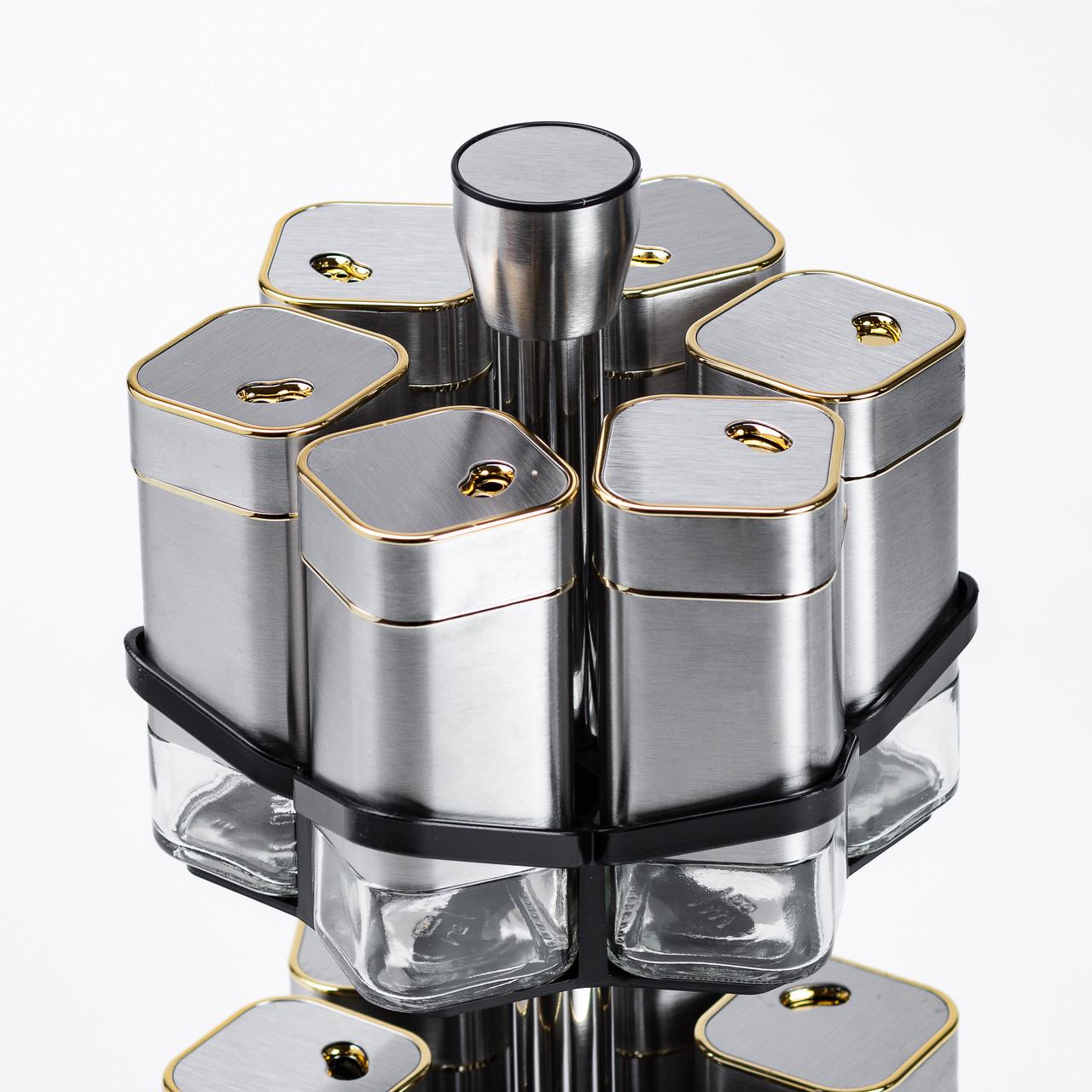 Набір баночок для спецій на підставці 12 шт. по 120 мл Хром/Золотий - фото 3