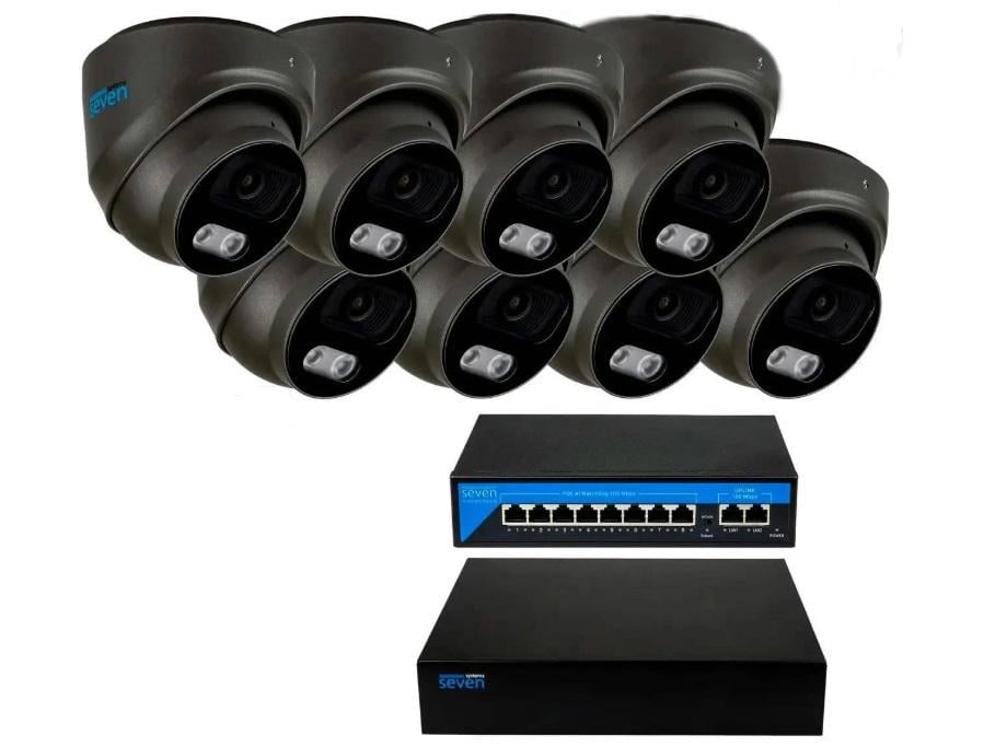 Комплект видеонаблюдения SEVEN IP-7215B8-5MP на 8 купольных 5 Мп IP-камер