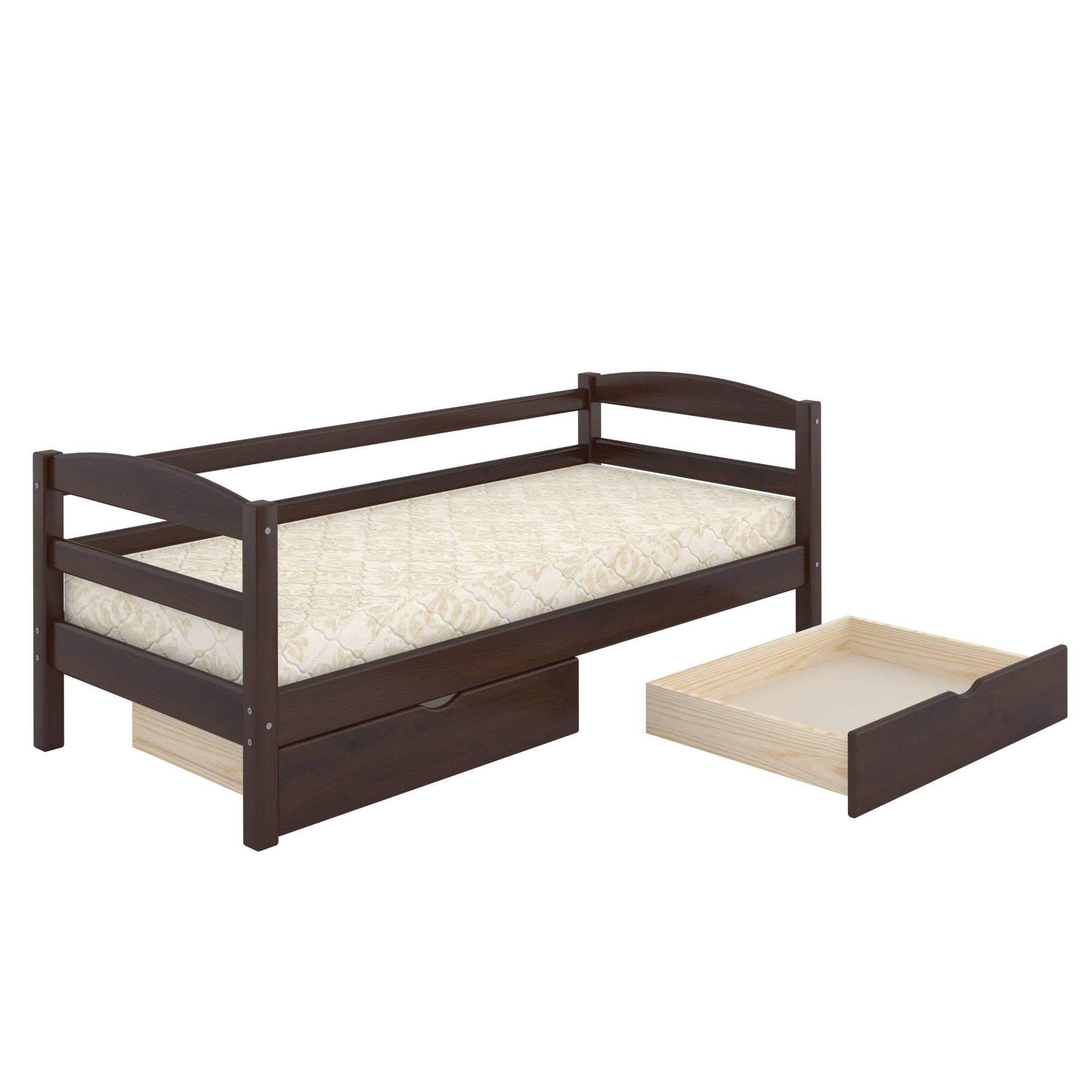 Ліжко дитяче MebiGrand Чикаго Літл із заднім бортиком та ящиками 90х200 см Горіх темний (DMBG-2612)