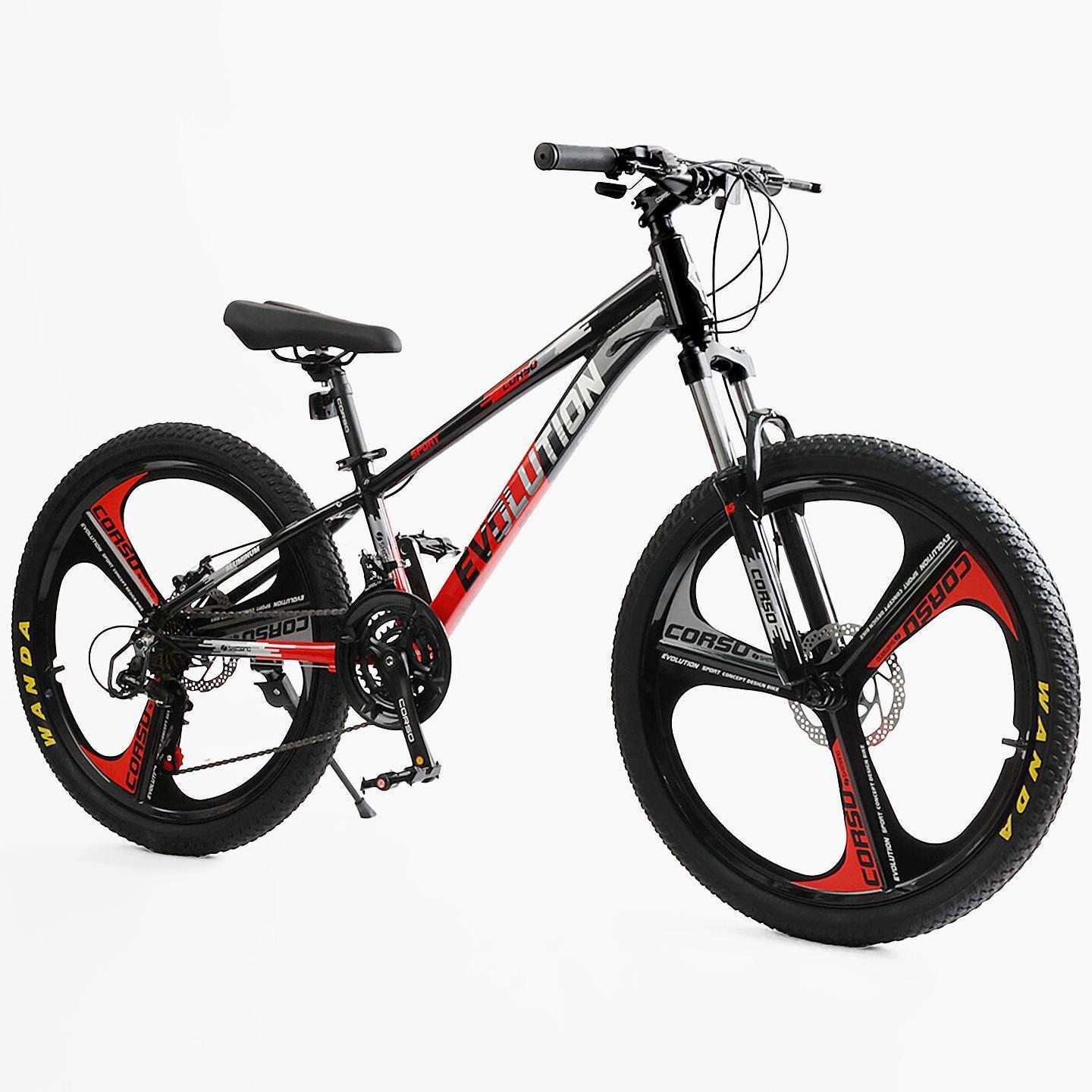 Велосипед горный подростковый алюминиевый Corso Evolution 24" литые диски рама 11" Черно-красный - фото 2