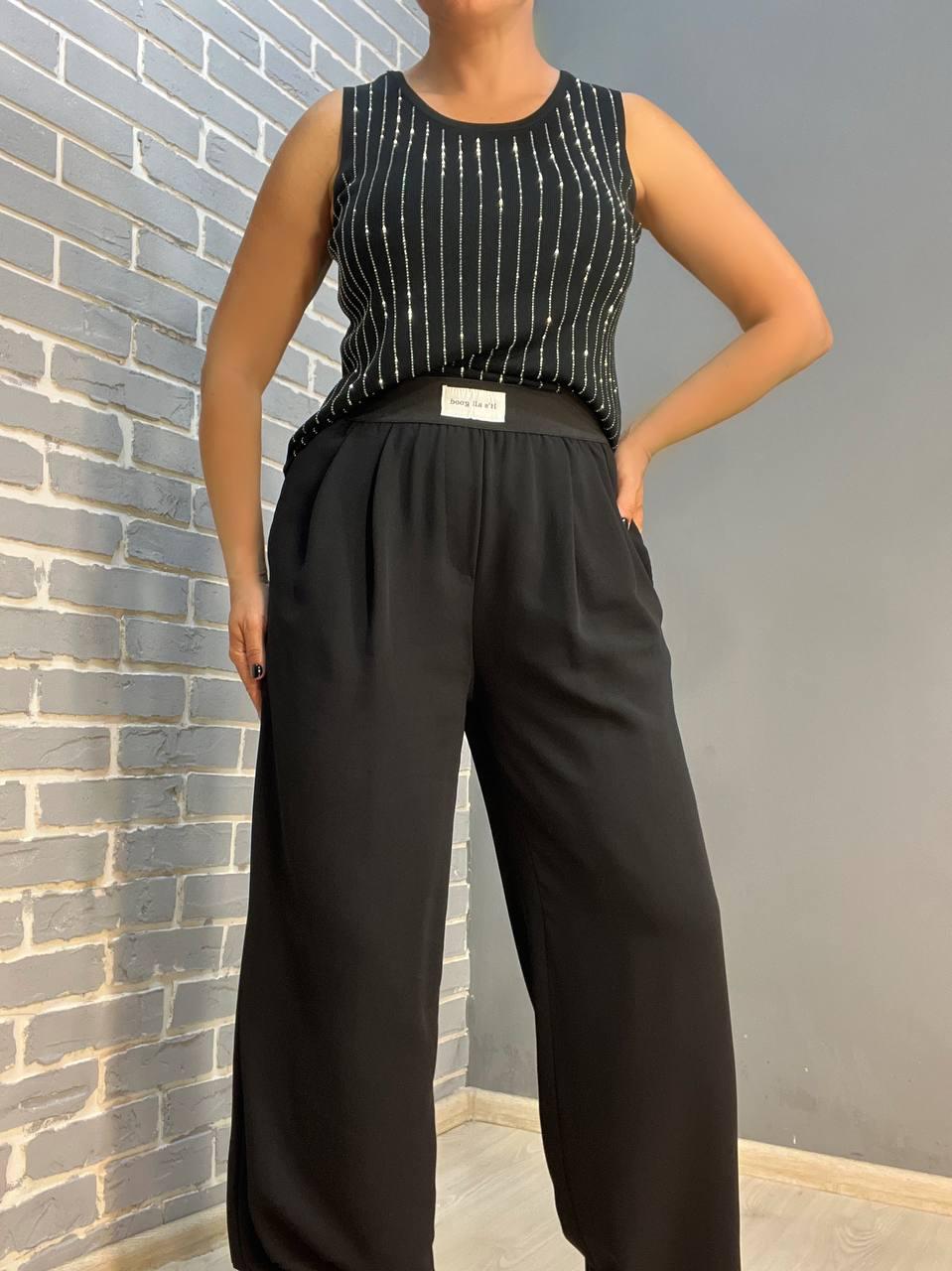 Брюки женские CLEW 0702 широкие прямые палаццо талия на резинке M Черный (2390) - фото 3 Брюки женские CLEW 0702 широкие прямые палаццо талия на резинке M Черный (2390) - фото 3