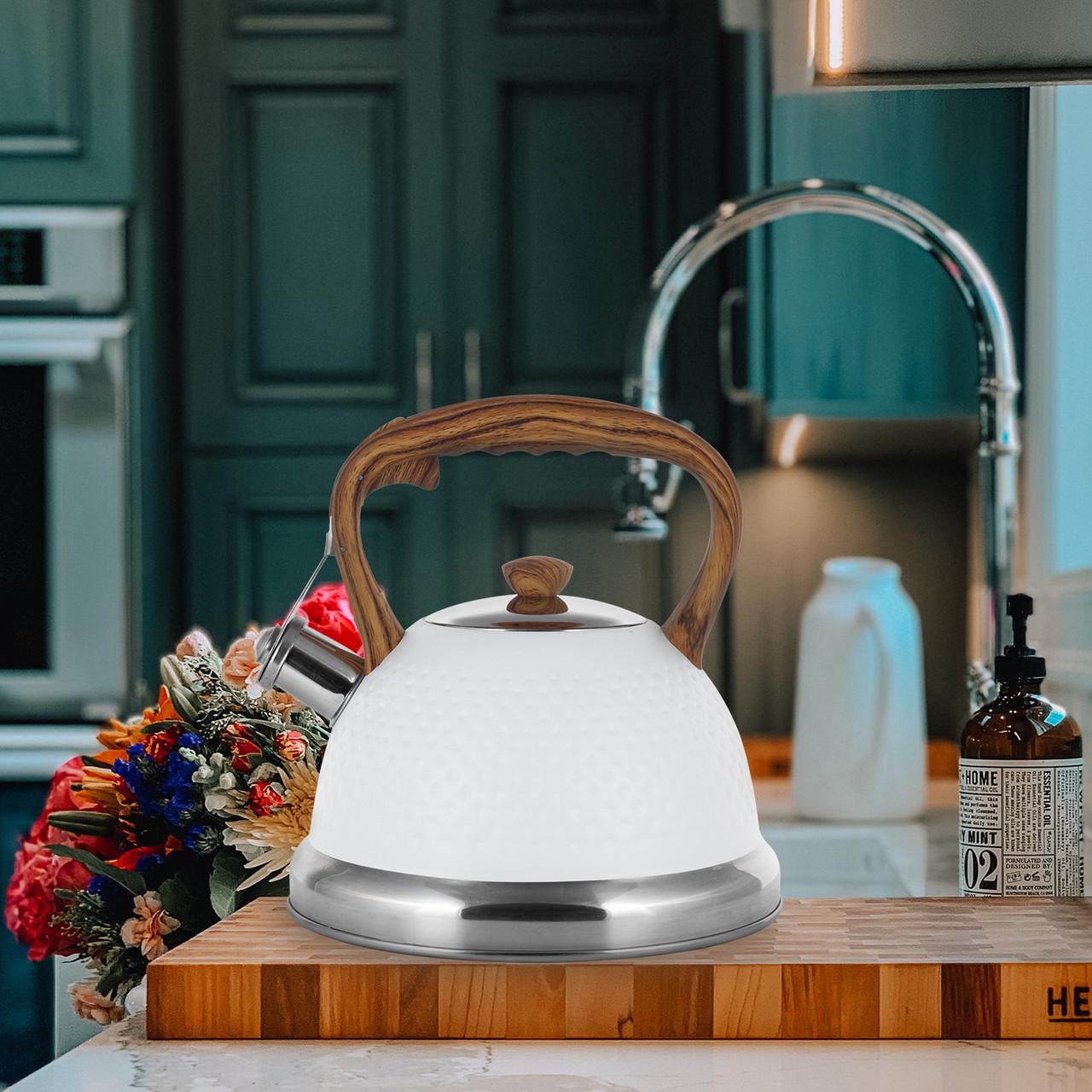 Чайник Kamille KM-1097 нержавеющая сталь со свистком для всех видов плит 2,7 л Белый (29-84-1098) - фото 3