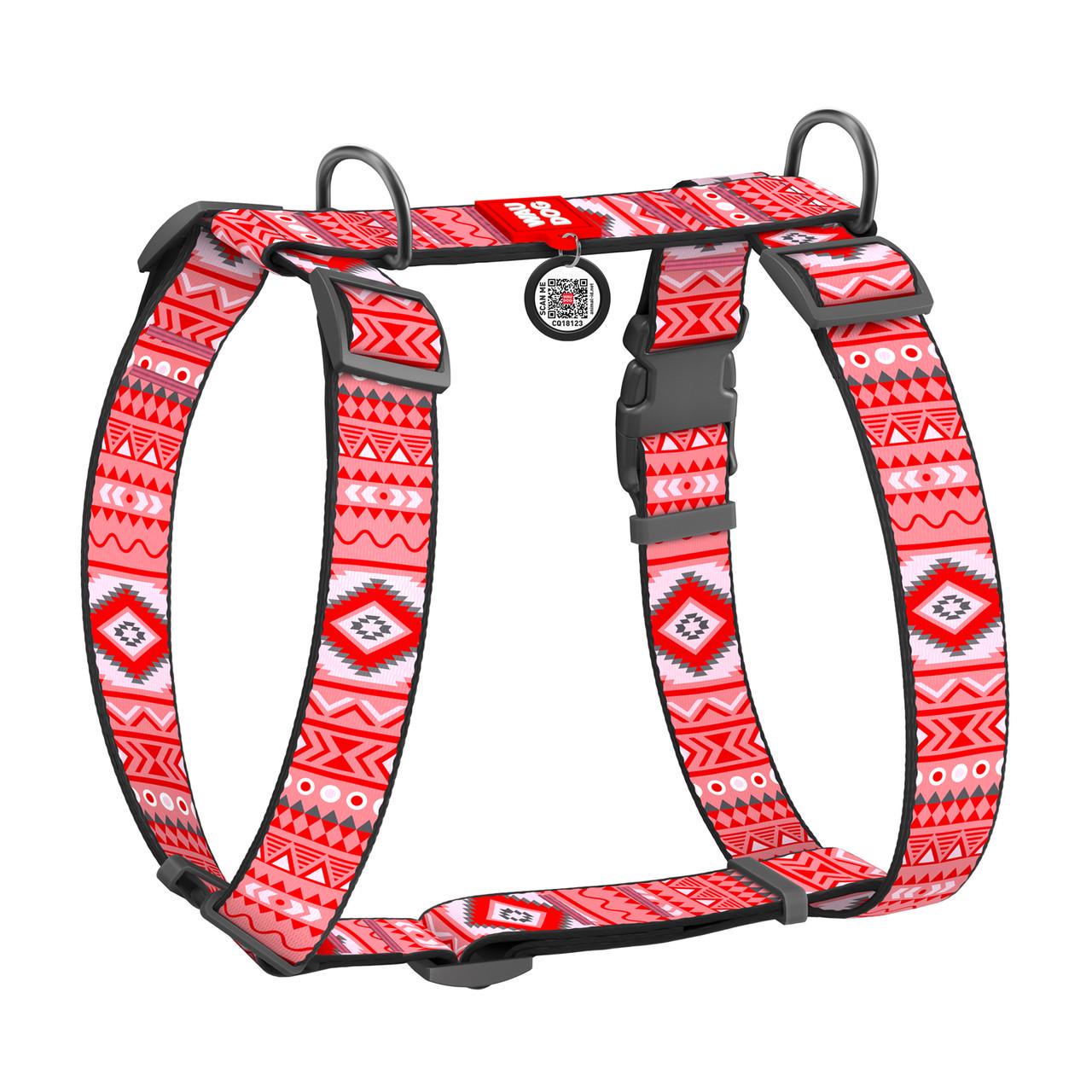 Шлей для собак анатомический H-образный Waudog Nylon с QR паспортом Этно пластиковый фастекс XL (323-0133)
