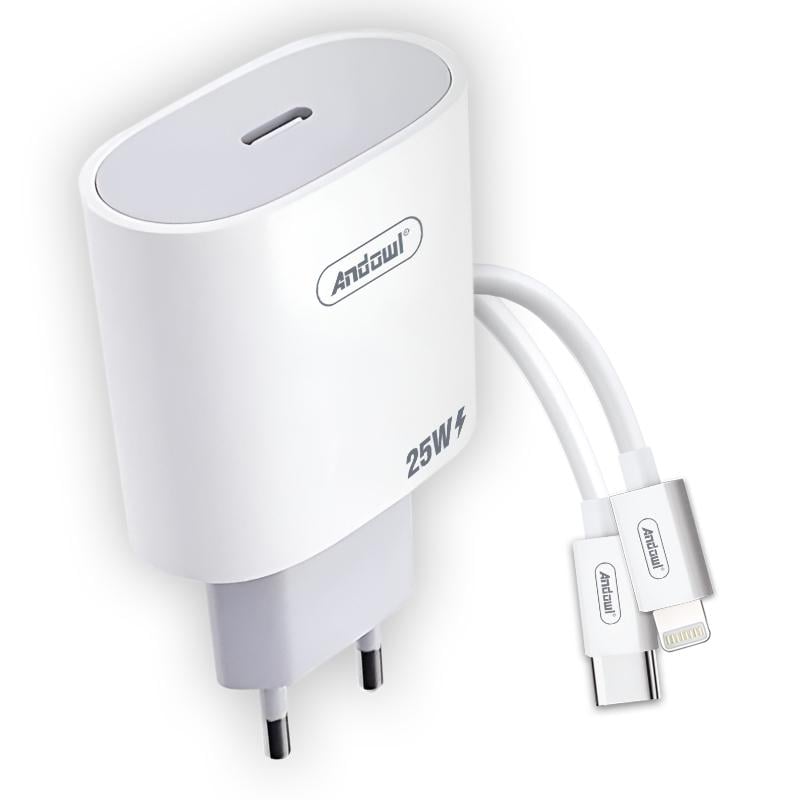 Комплект быстрой зарядки для айфона Andowl Q-CD669X1 лайтинг 25 Вт Адаптер с метровым кабелем Type-C