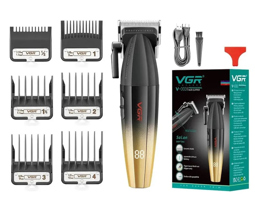 Машинка для стрижки волос с ТУРБО режимом и керамическими лезвиями VGR Voyager V-003 Черный/Золотой Машинка для стрижки волос с ТУРБО режимом и керамическими лезвиями VGR Voyager V-003 Черный/Золотой