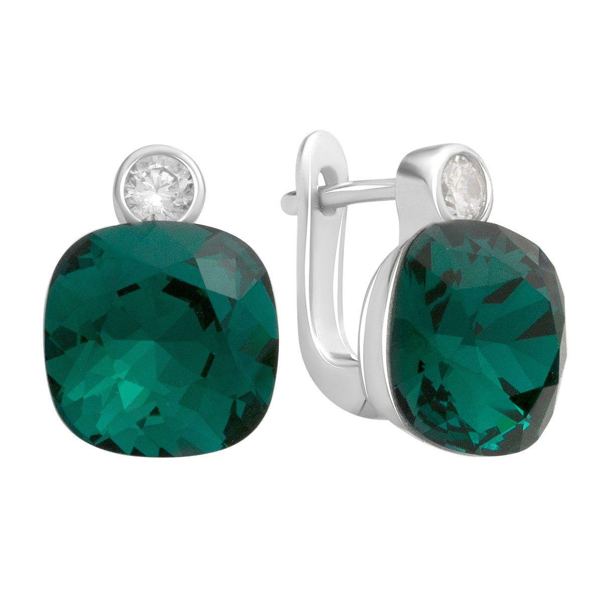 Серьги серебряные с зелеными фианитами Серьги серебряные с зелеными фианитами