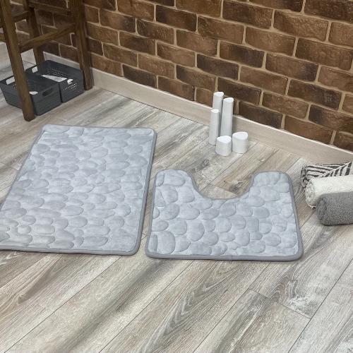 Набор ковриков в ванную и туалет Stone Premium Memory Foam 2в1 80х50/60х50 см Светло-серый (NKS0002) - фото 7 Набор ковриков в ванную и туалет Stone Premium Memory Foam 2в1 80х50/60х50 см Светло-серый (NKS0002) - фото 7