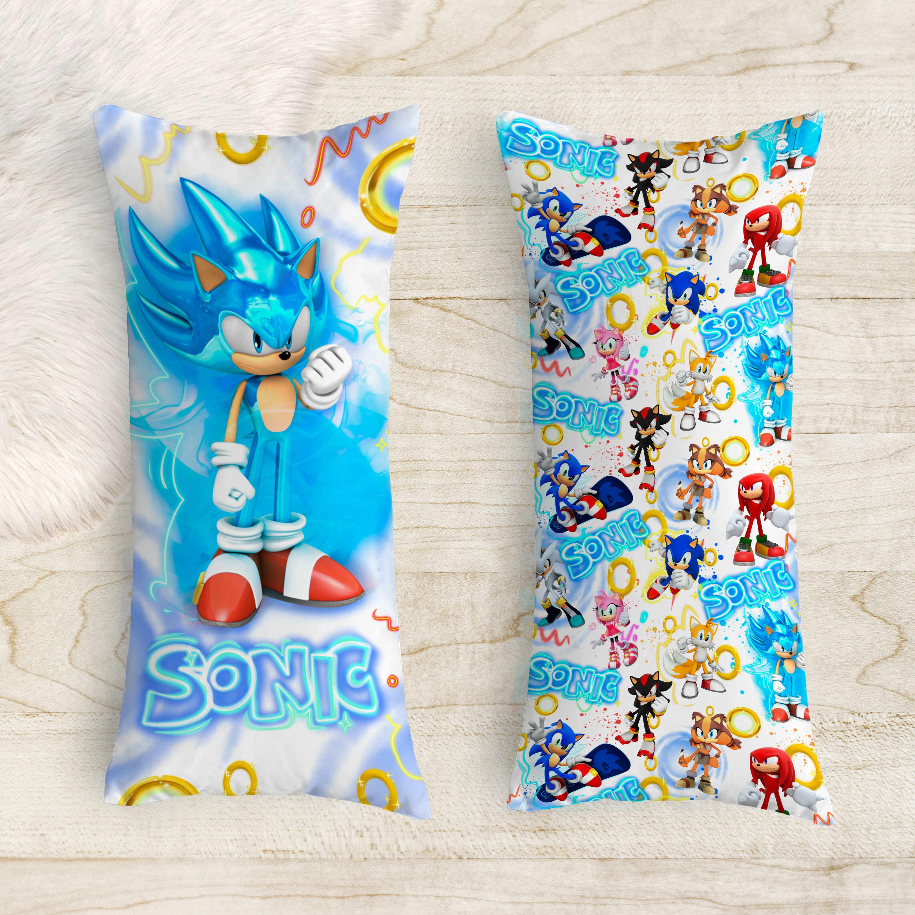 Подушка-обіймашка дакімакура дитяча Їжак Сонік на білому фоні 40х100 см