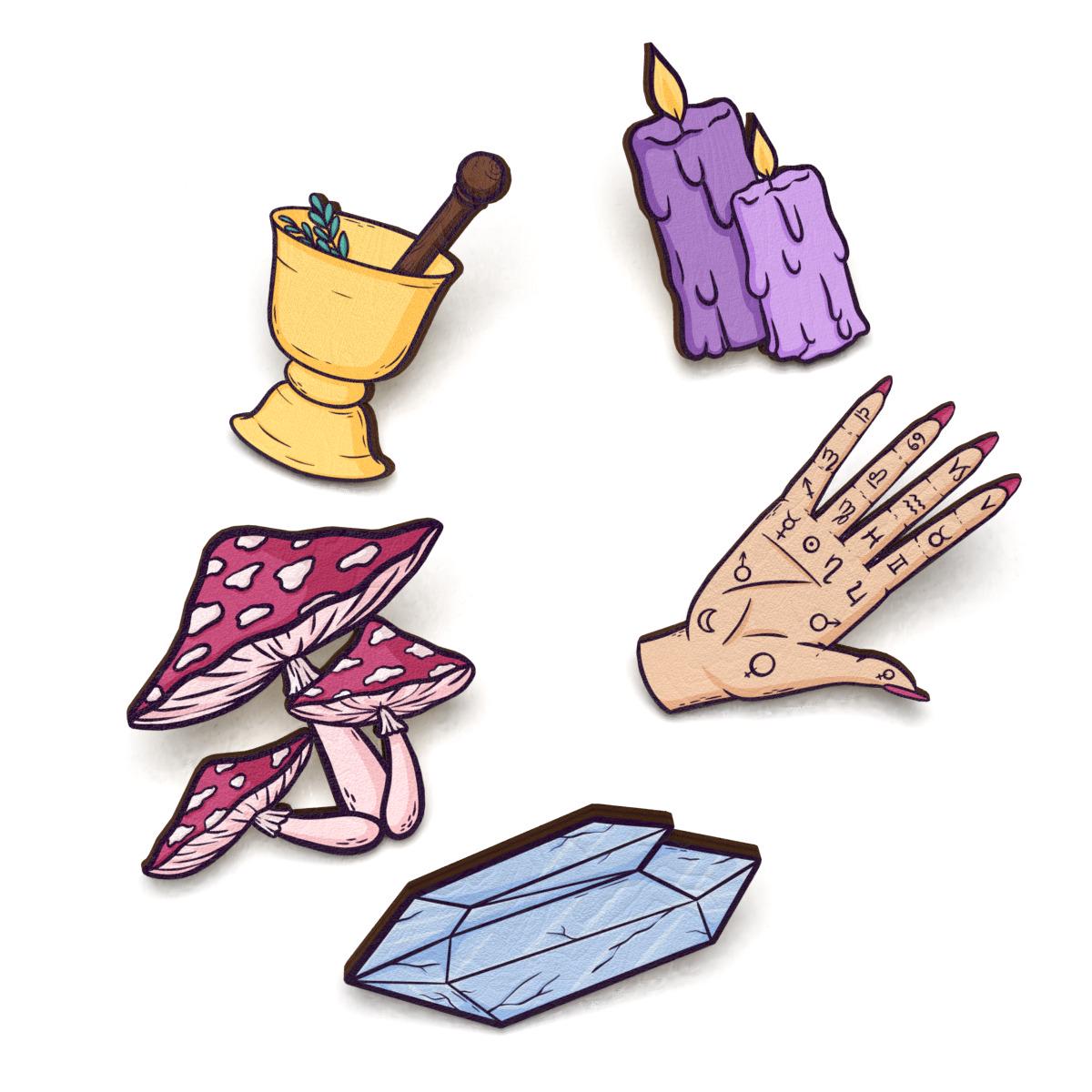 Набор значков Lex Altern Вещи волшебника из дерева 5 шт.