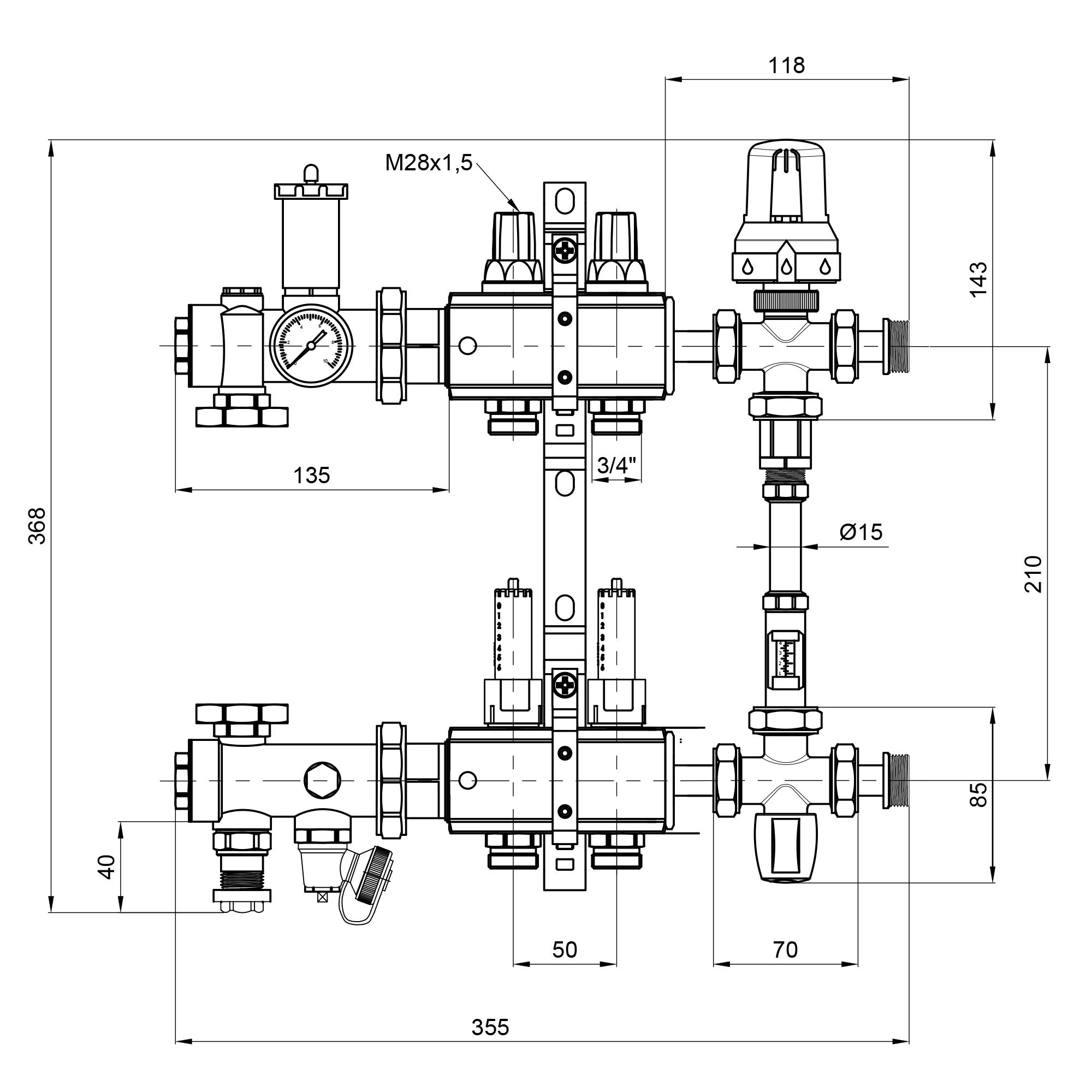 Коллекторная группа ICMA 1" 2 выхода с расходомером №K0111 (A1K013APG06) - фото 2