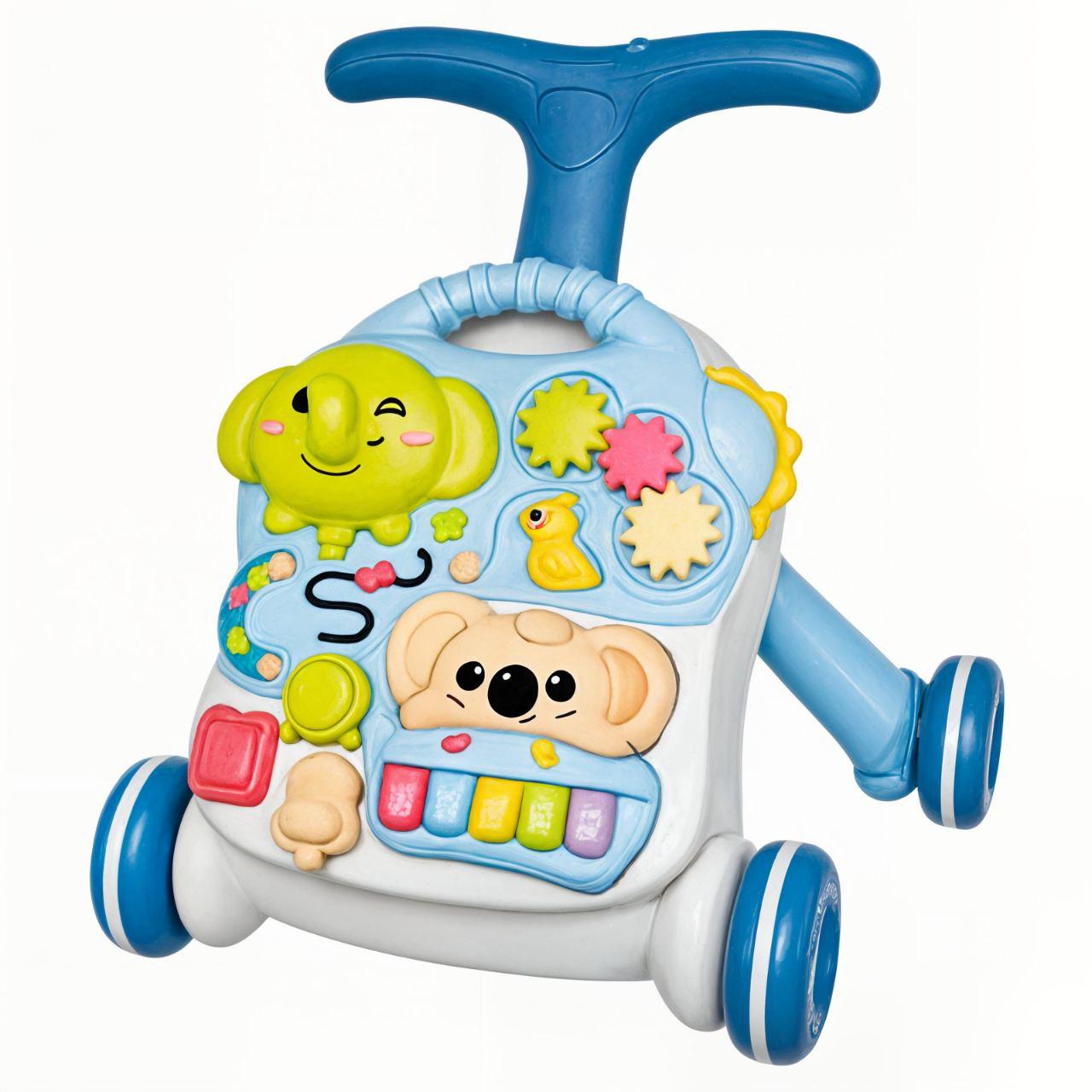 Каталка-ходунки детская 368-57B 3в1 столик подвеска на кровать сортер пианино музыка и звуки Синий