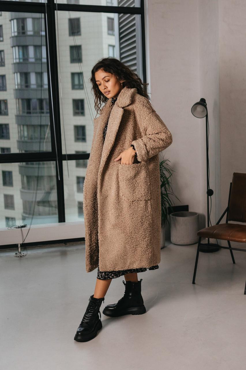 Пальто-шуба Seventeen из эко-букле S-M Кофейный - фото 3