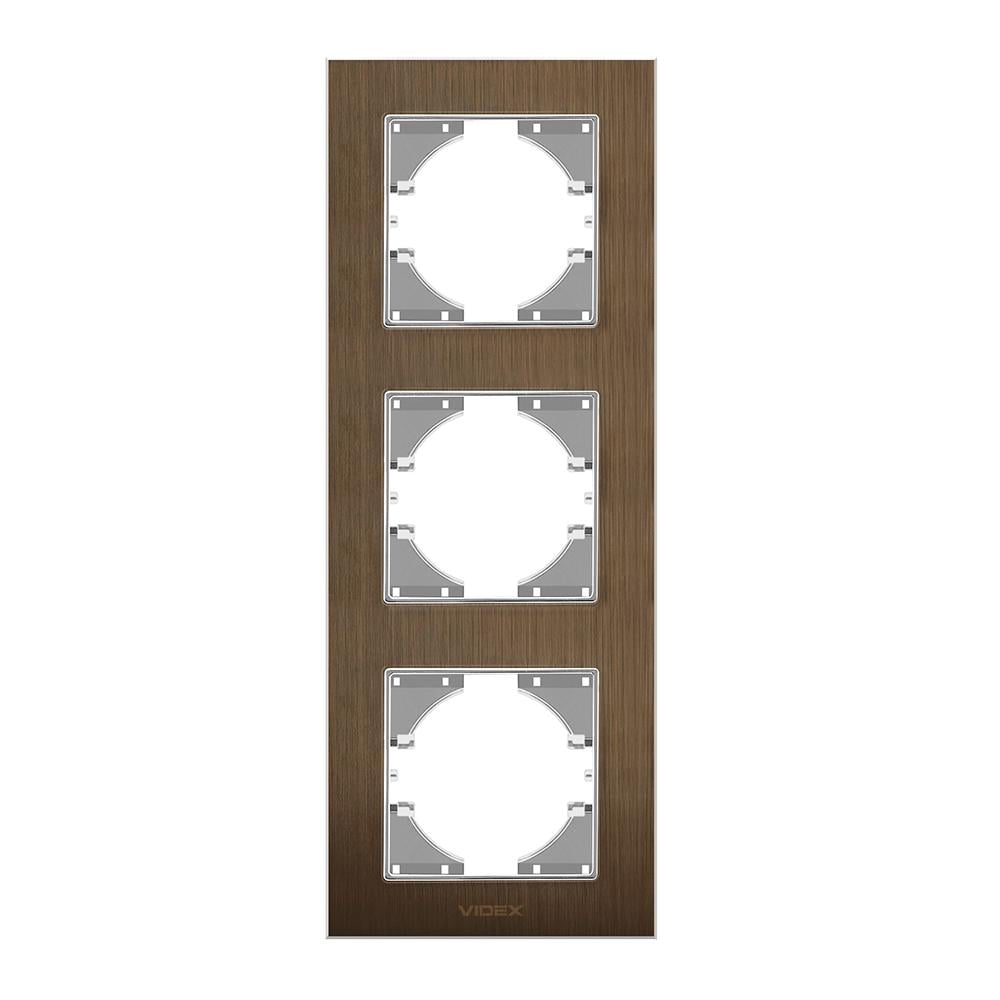 Рамка Videx Binera на 3 места вертикальная Шоколадный алюминий (42843)