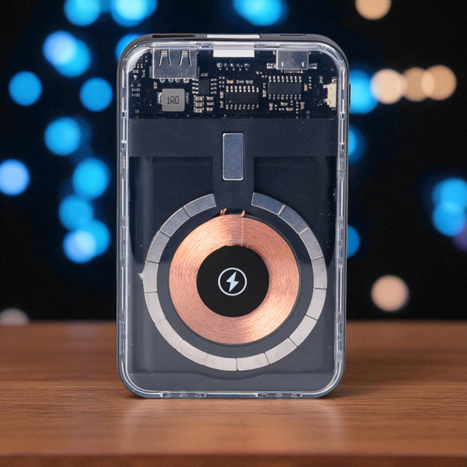 Повербанк с магнитной беспроводной зарядкой MAGSAFE Li-Pol 10000 mAh 3 кабеля Lightning USB-C USB-A Черный (X104) - фото 3