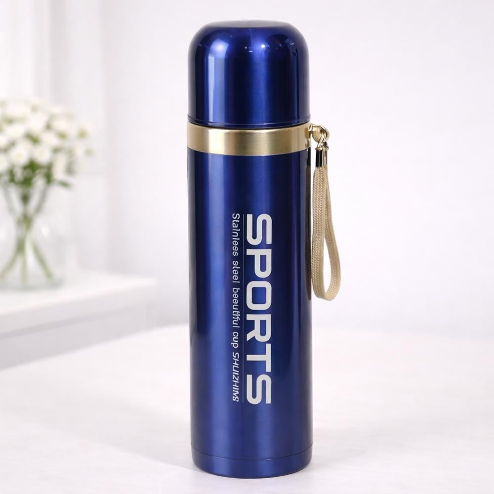 Термос спортивный 124696 500 мл из нержавеющей стали 304 с кнопкой и ремешком Синий