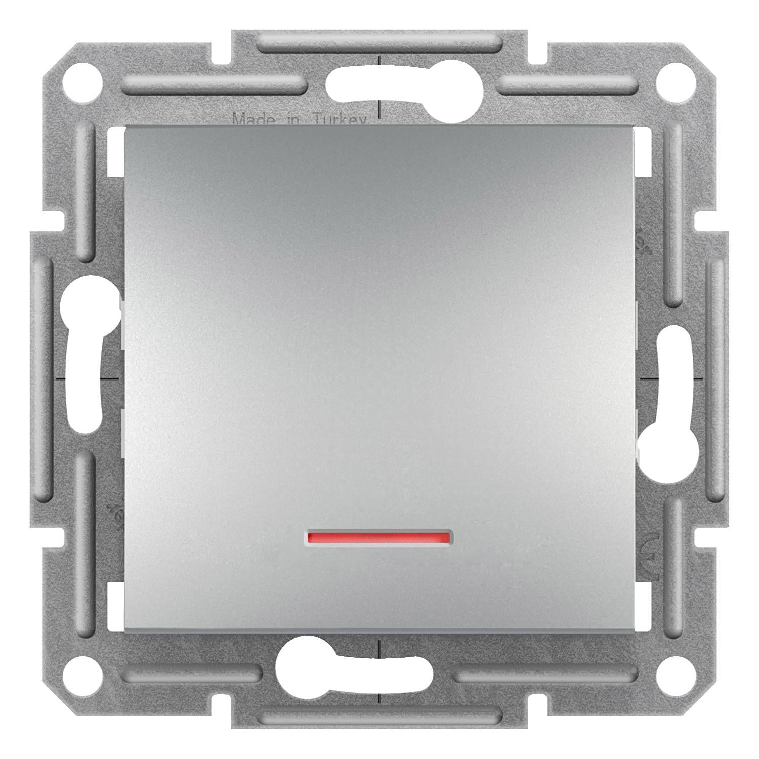 Выключатель кнопочный Schneider Electric Asfora с подсветкой Алюминий (EPH1600161) Выключатель кнопочный Schneider Electric Asfora с подсветкой Алюминий (EPH1600161)
