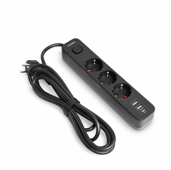 Удлинитель Videx ONCORD 2USB+USB-C с кнопкой 3 м Черный (29436533) - фото 2