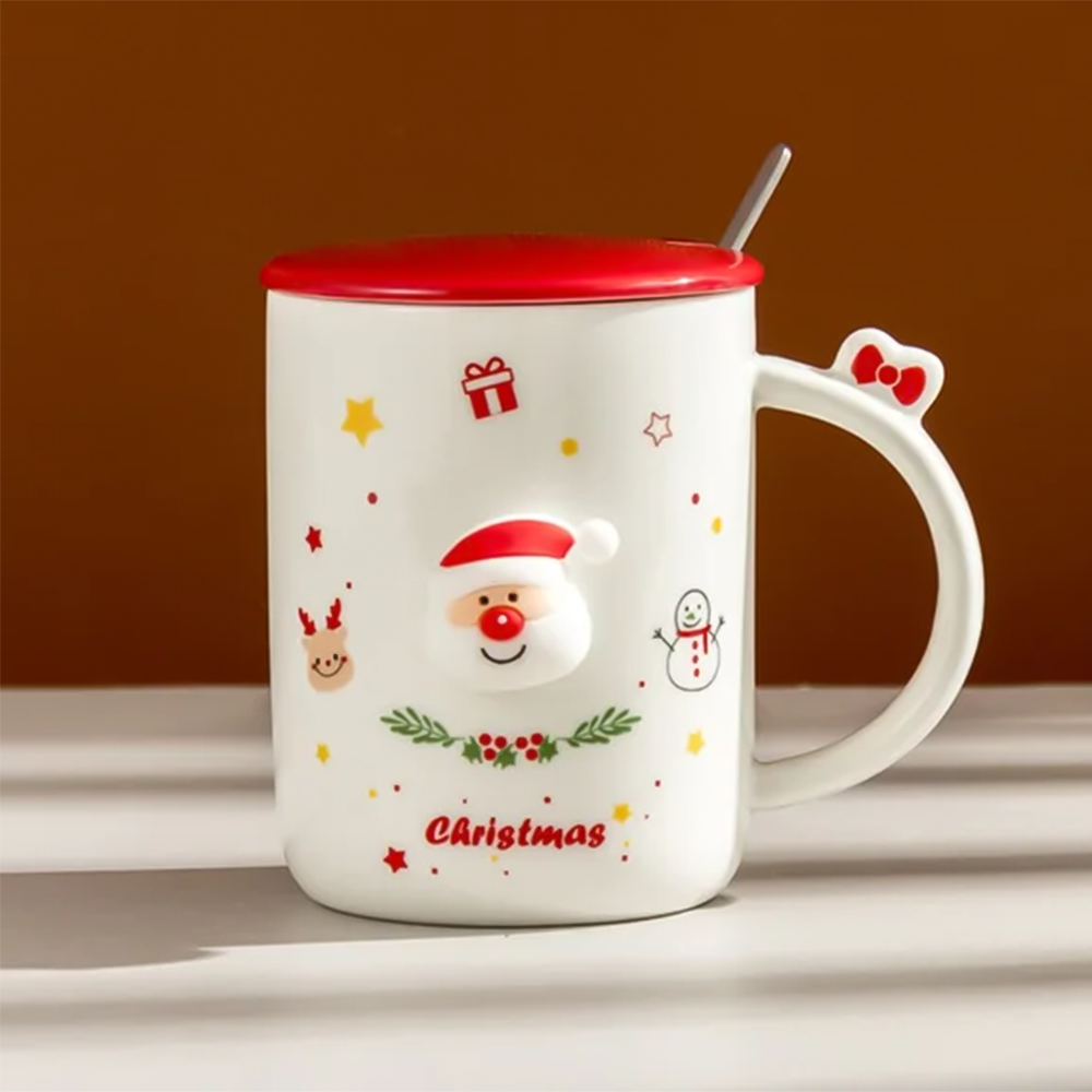 Чашка новогодняя с крышкой и ложкой Санта Сhristmas керамика 360 мл Белый - фото 6