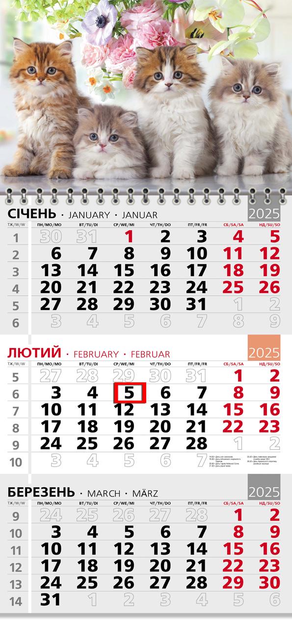 Календар на 2025 р. Офісний 3 Пухнаста четвірка Календар на 2025 р. Офісний 3 Пухнаста четвірка