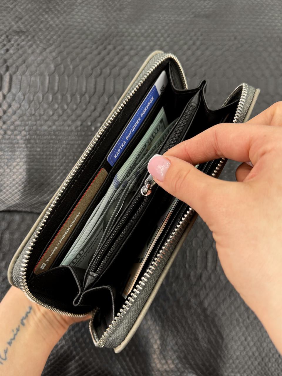 Клатч-гаманець шкіряний з натуральної шкіри Crazy Horse Сірий (2576234715) - фото 4