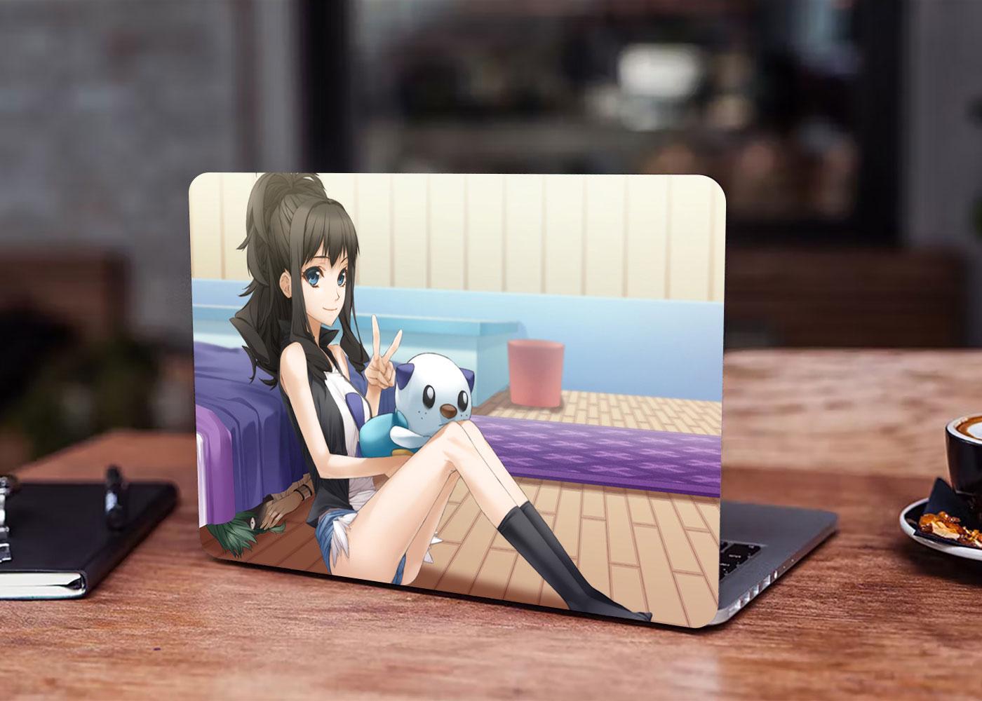 Декоративная наклейка на ноутбук 17,3" Anime girl and cat 400х260 мм (100527_17)