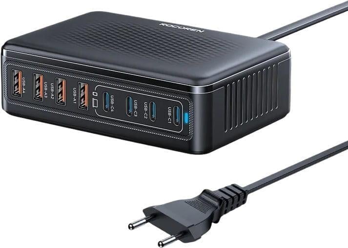 Зарядний пристрій настільний Rocoren XHD-PD200W 200Wmax GAN PPS PD3.0 QC5 4Type-C/4USB Black (43738)
