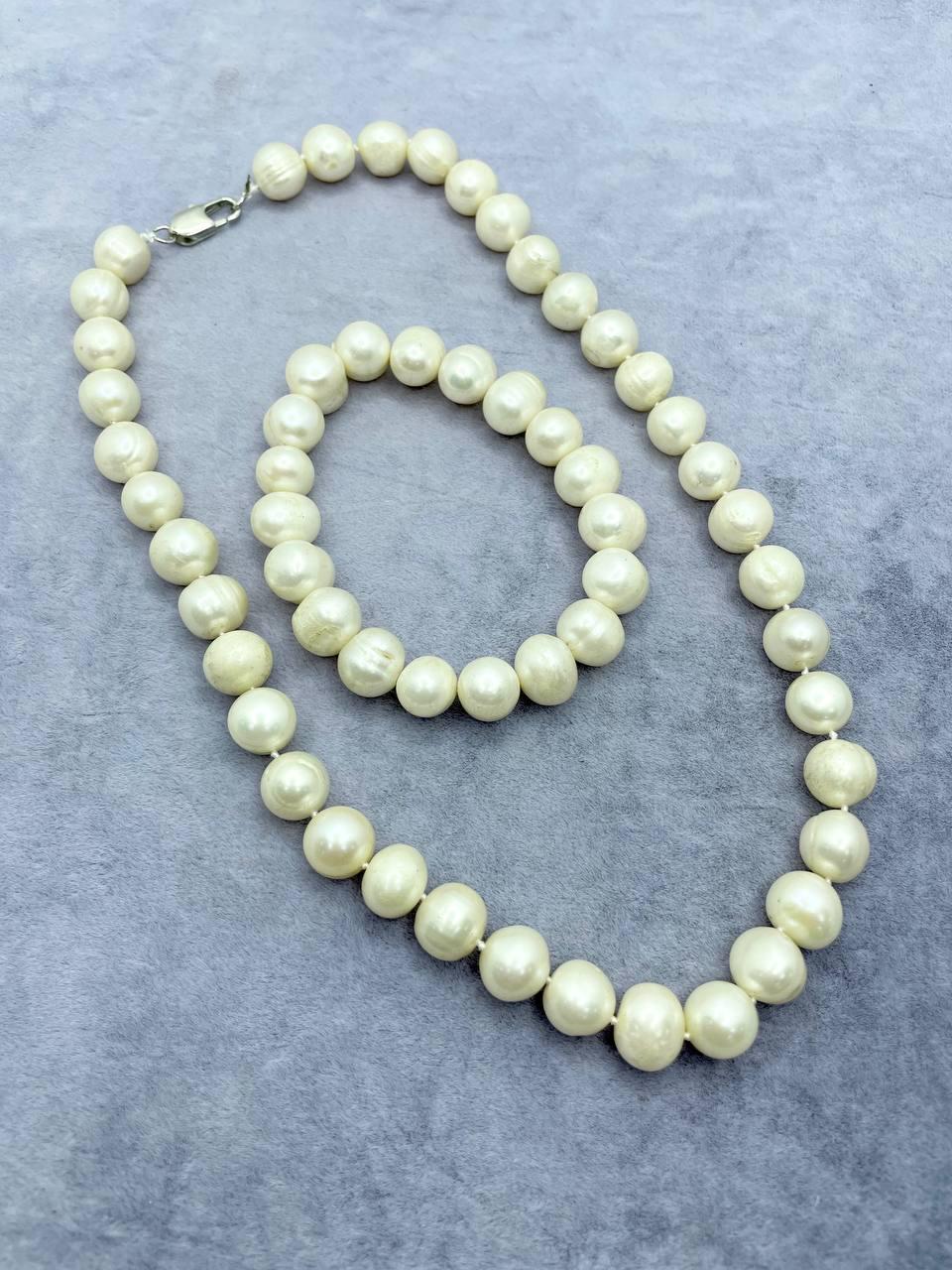 Комплект бусы и браслет жемчуг 45 см Белый (9290)