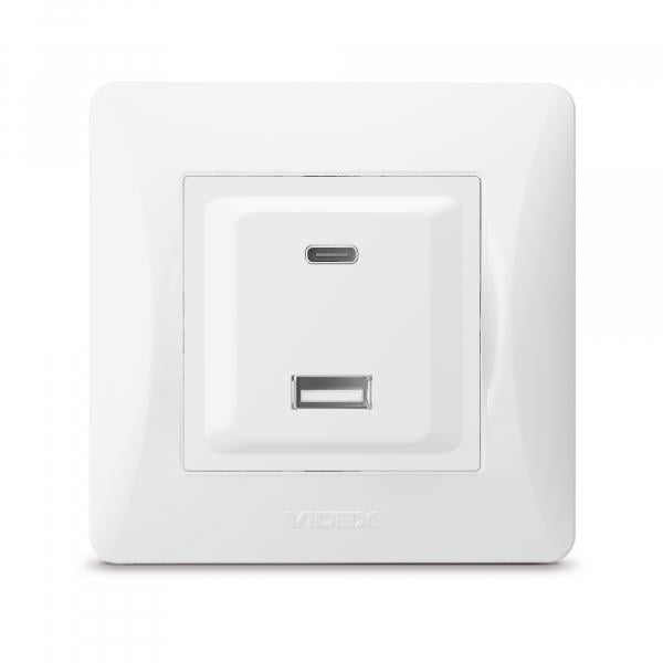 Розетка Videx USB-A + USB-C PD20 W Білий