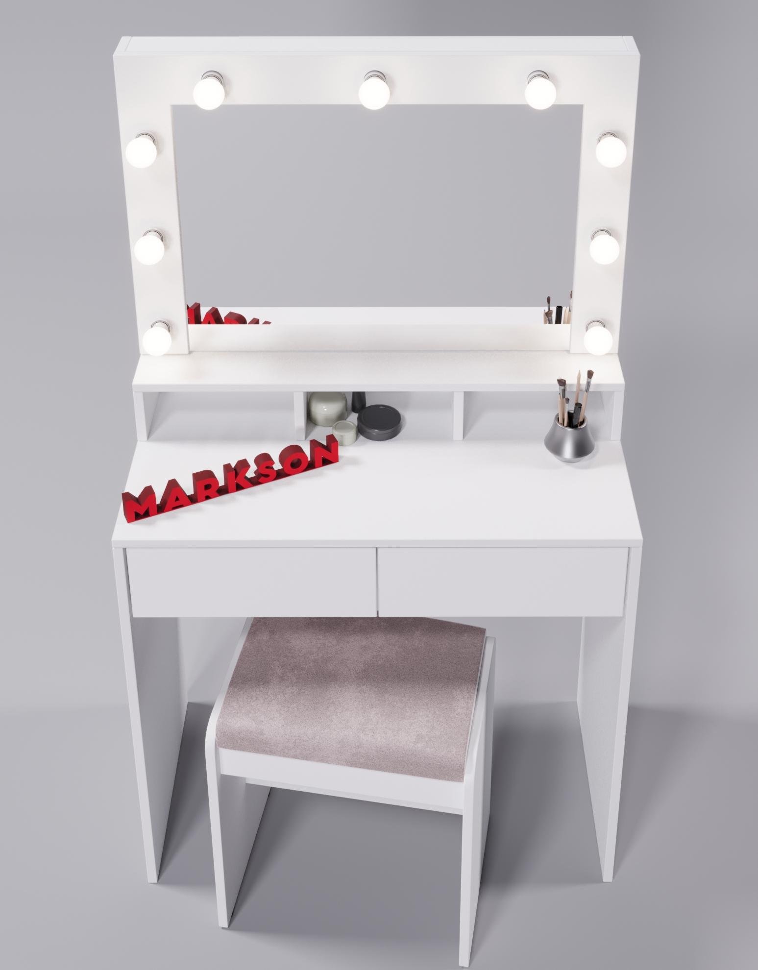 Туалетний столик-трюмо MS634 на 2 ящики та з полицями Білий (14851613) - фото 2