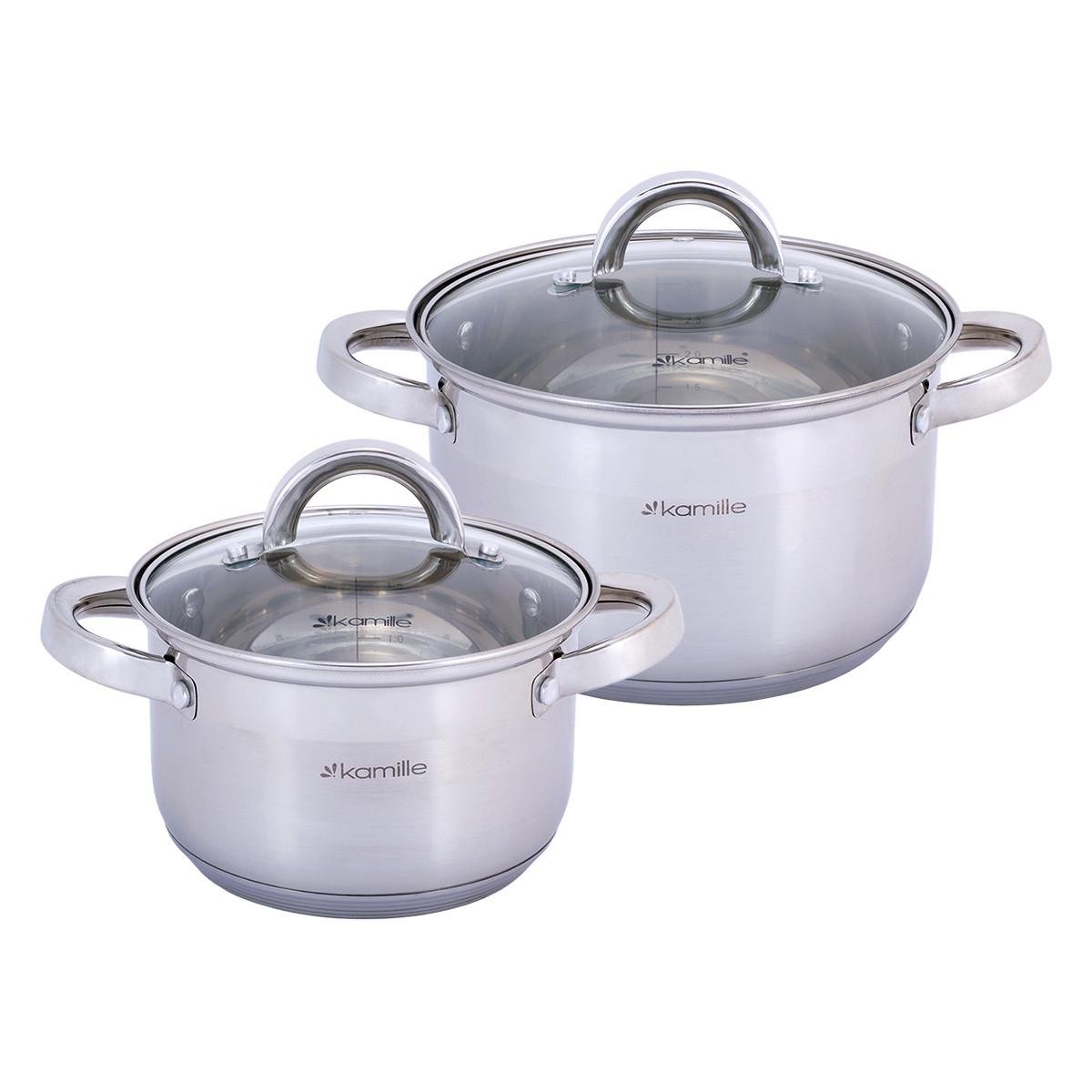 Набір каструль із кришками Kamille КМ-5627S із нержавіючої сталі з 4-х предметів Сталевий (150-84-5627S)