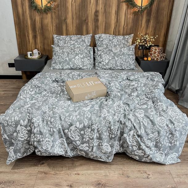 Постільна білизна Lelit полікотон полуторний Сірий з білим (P-0079)