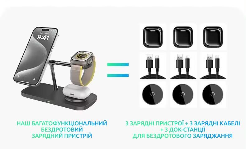 Док-станция беспроводная QINETIQ Qi2 3в1 Magsafe T255 25W для Iphone Apple watch Samsung Galaxy watch (2320804876) - фото 8