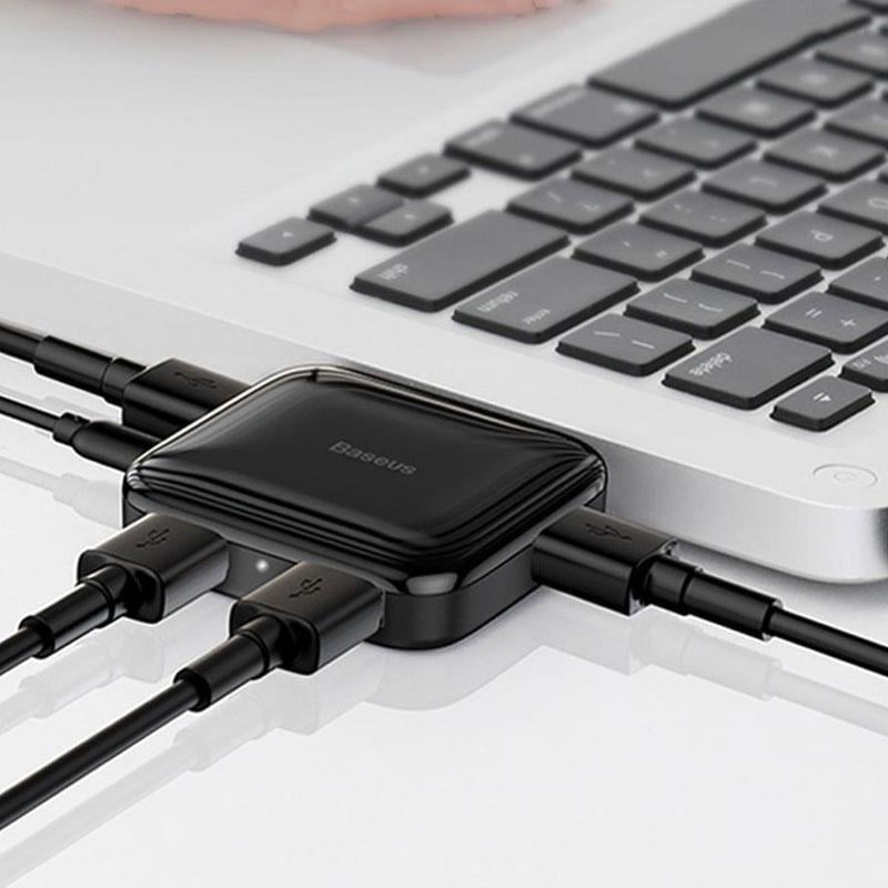 Адаптер мультипортовий USB Хаб Baseus Fully Folded Portable USB-A to 4 USB2.0 CAHUB-CW01 Black - фото 2