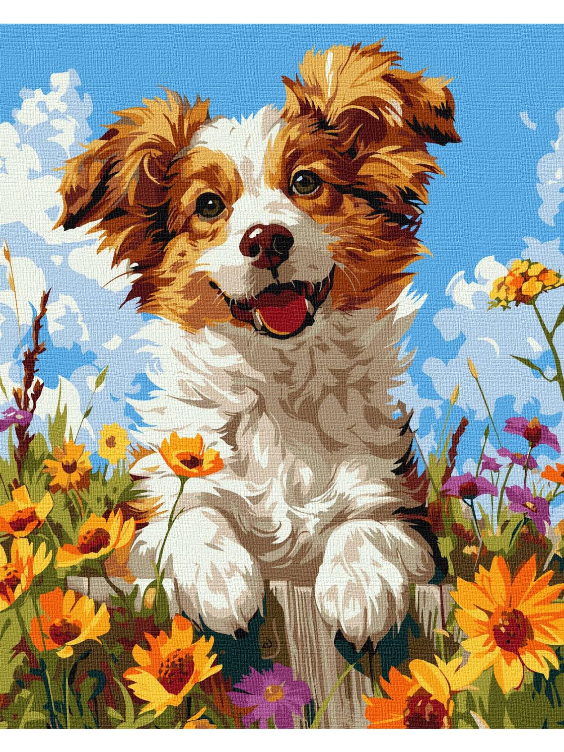 Картина за номерами Ideyka Собака у квітах 40х50 см (KHO6624)