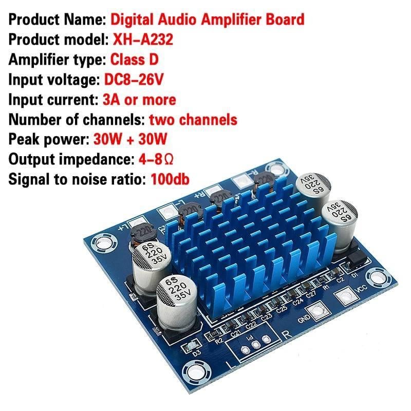 Усилитель звуковой аудио стерео TPA3110 2х30W XH-A232 DC 8-26V 3A - фото 9