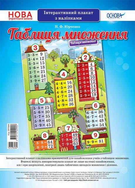 Інтерактивний плакат з наліпками Основа НУШ Таблиця множення. А1. ЗПП044 (2712710029957)