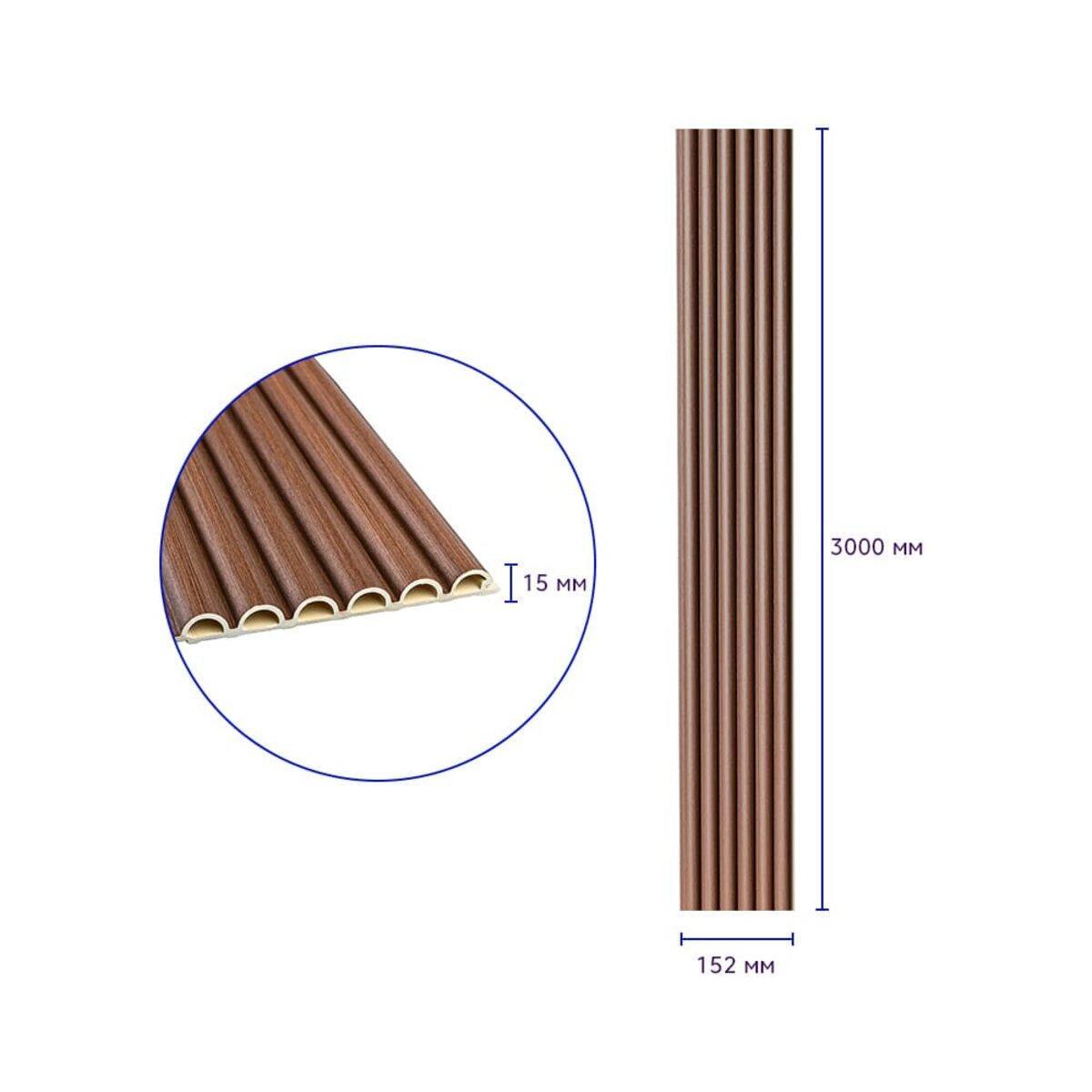 Рельс декоративный WPC круглый стеновой 3000х152х15мм Каштан (SW-00001872) - фото 3 Рельс декоративный WPC круглый стеновой 3000х152х15мм Каштан (SW-00001872) - фото 3