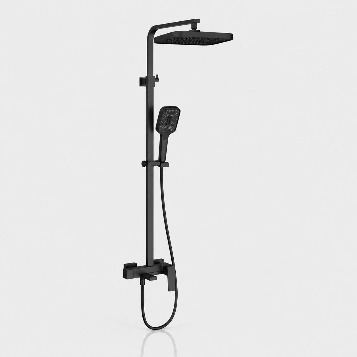 Душевая система Qtap Gemini Matt Black на 3 потребителя с изливом Черный душевая стойка для ванной (QT51103KNG) Душевая система Qtap Gemini Matt Black на 3 потребителя с изливом Черный душевая стойка для ванной (QT51103KNG)