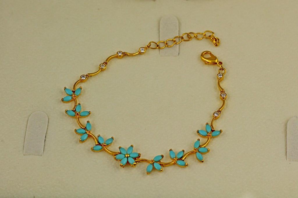 Браслет цветочек натуральная бирюза 18,5 см Золотистый (33995717)