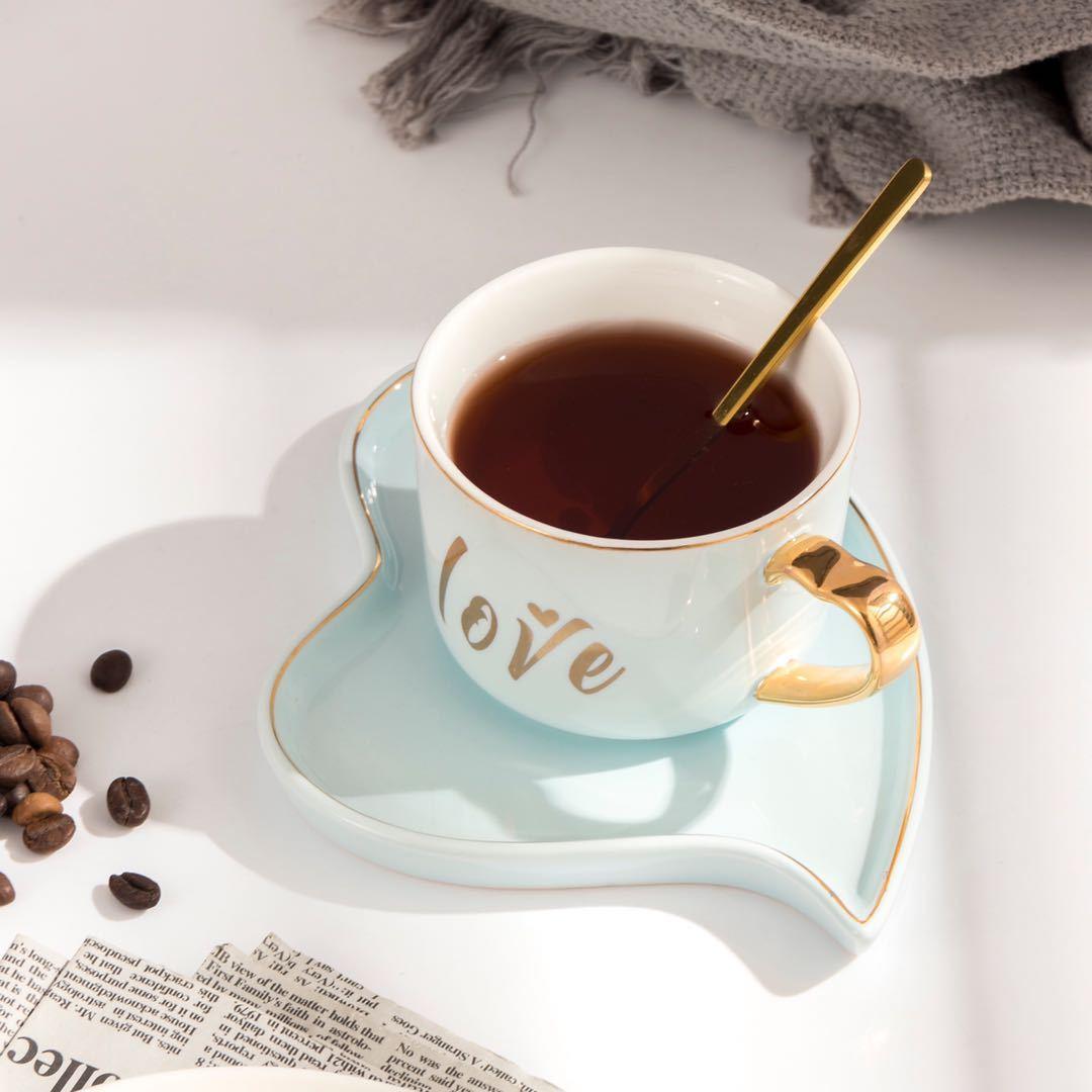 Чашка з ложкою та блюдцем 6909 200 мл Блакитний (4361072) - фото 3