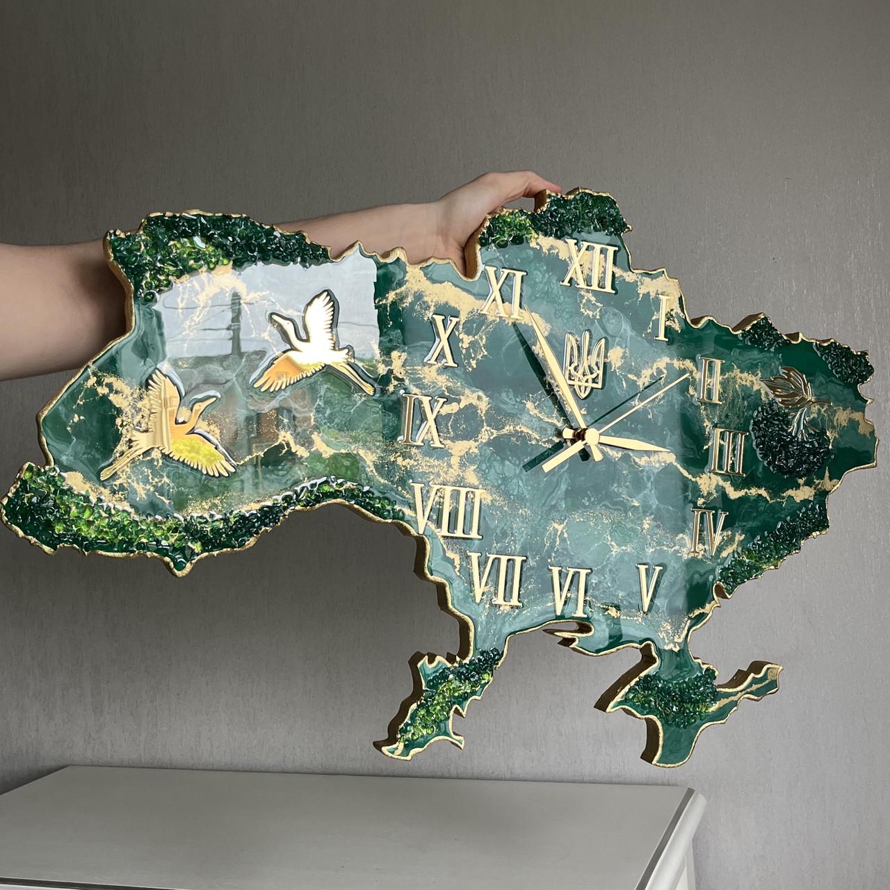 Часы настенные из эпоксидной смолы Карта Украины 150х100 см