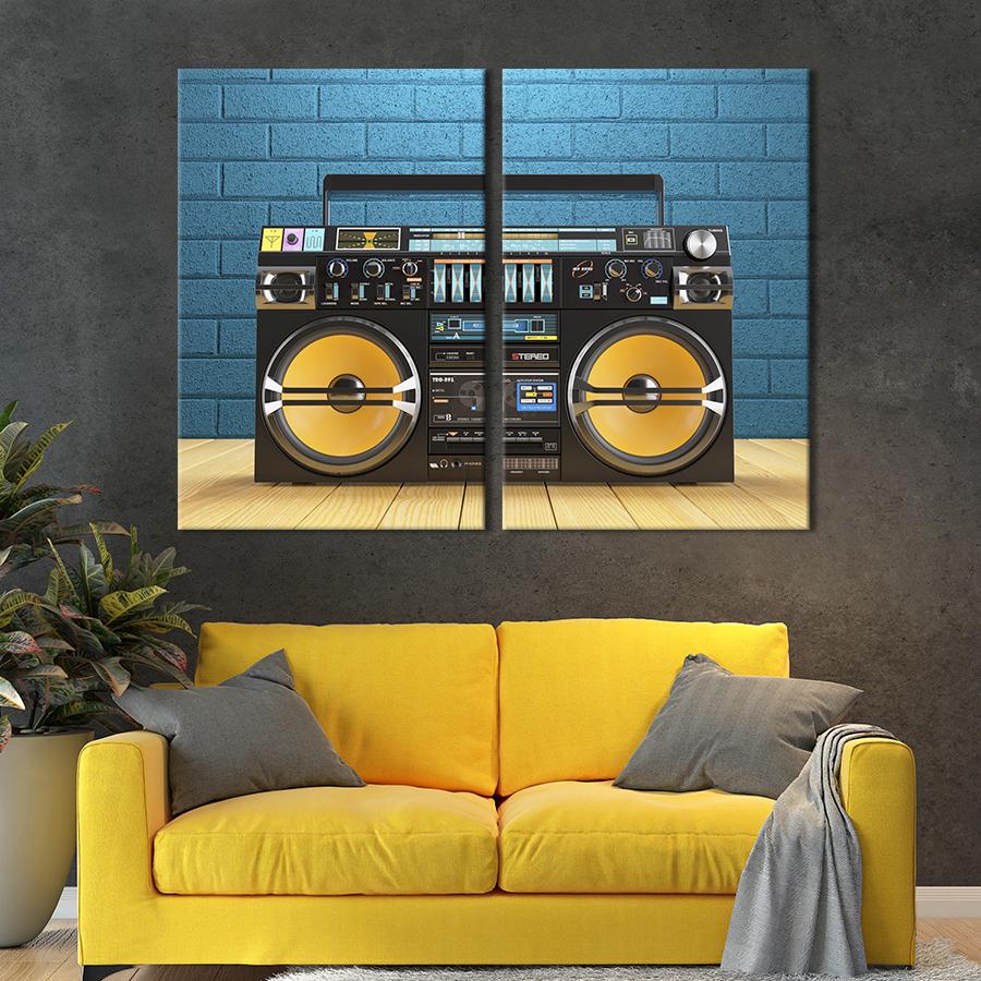 Настенный декор диптих картина на холсте для интерьера Старомодный магнитофон 165x122 см (512-2)
