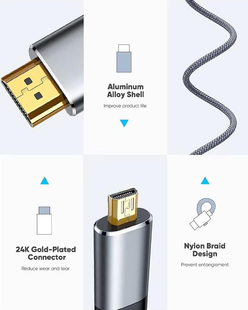 Кабель-перехідник SUNROZ 4К Micro HDMI-HDMI v2.0 60Hz 18Gbps Aluminum Gold-plated Shell Neylon 2 м (A48770) - фото 2 Кабель-перехідник SUNROZ 4К Micro HDMI-HDMI v2.0 60Hz 18Gbps Aluminum Gold-plated Shell Neylon 2 м (A48770) - фото 2