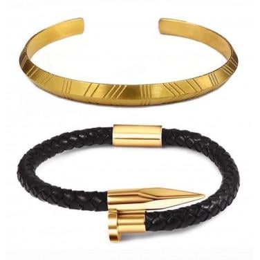 Комплект браслетів зі шкіри та сталі р. 15 (12094)